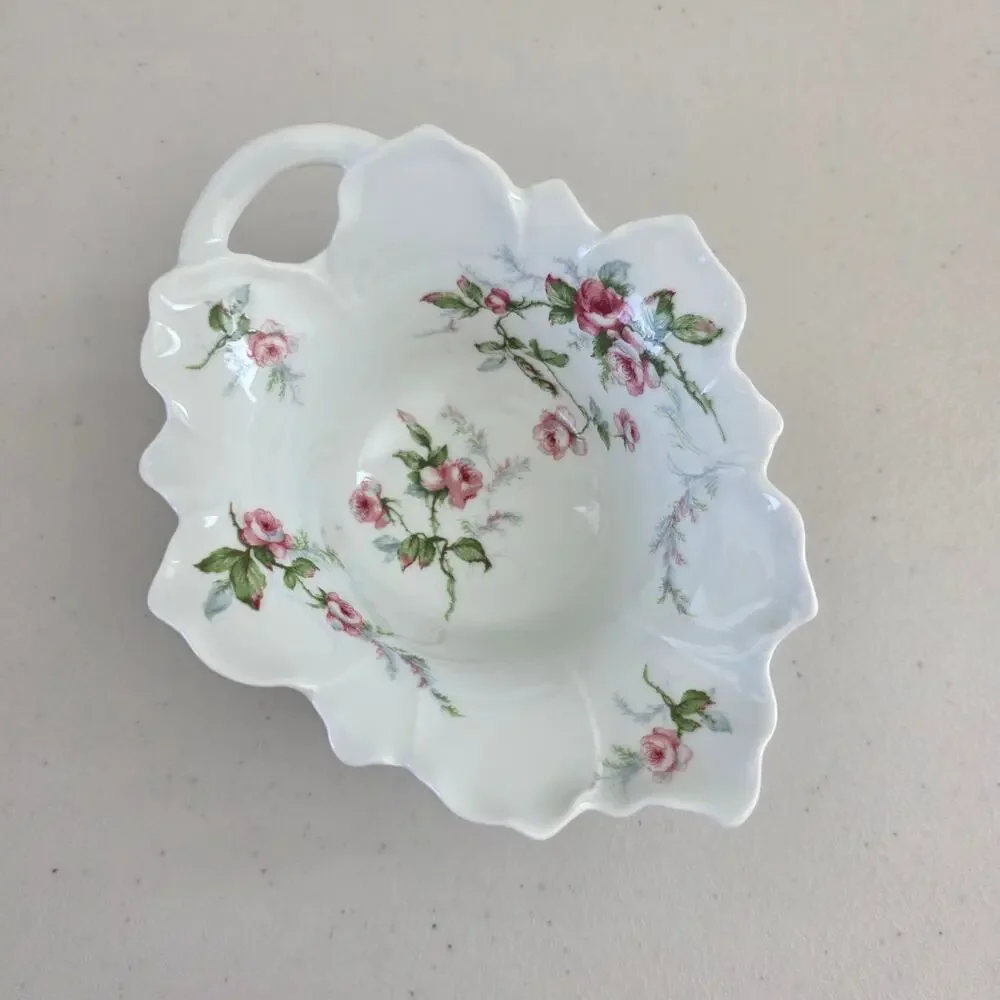Haviland Limoges France Vintage Floral Handle Dish Pink Roses Porcelain Scallop